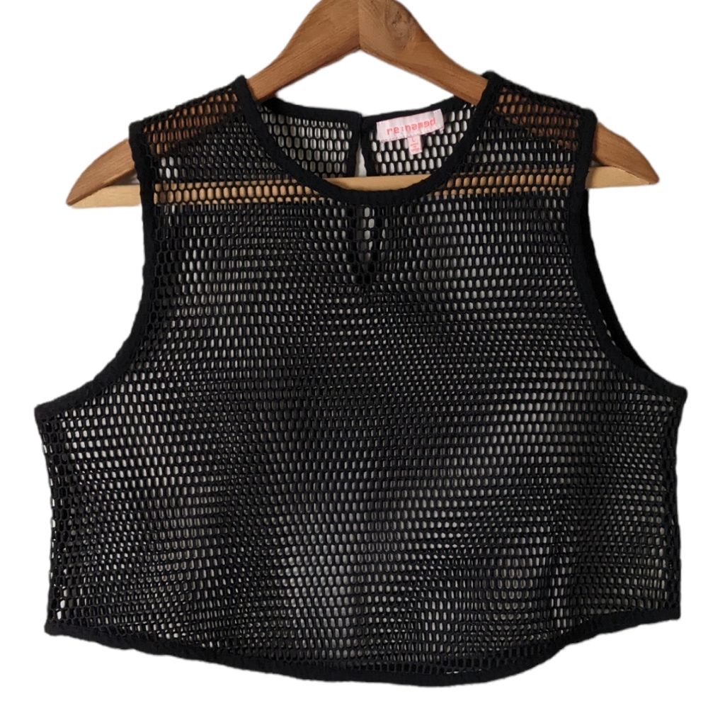 Urban Outfitters Black Mesh Crop Tank, womens L net netted sheer